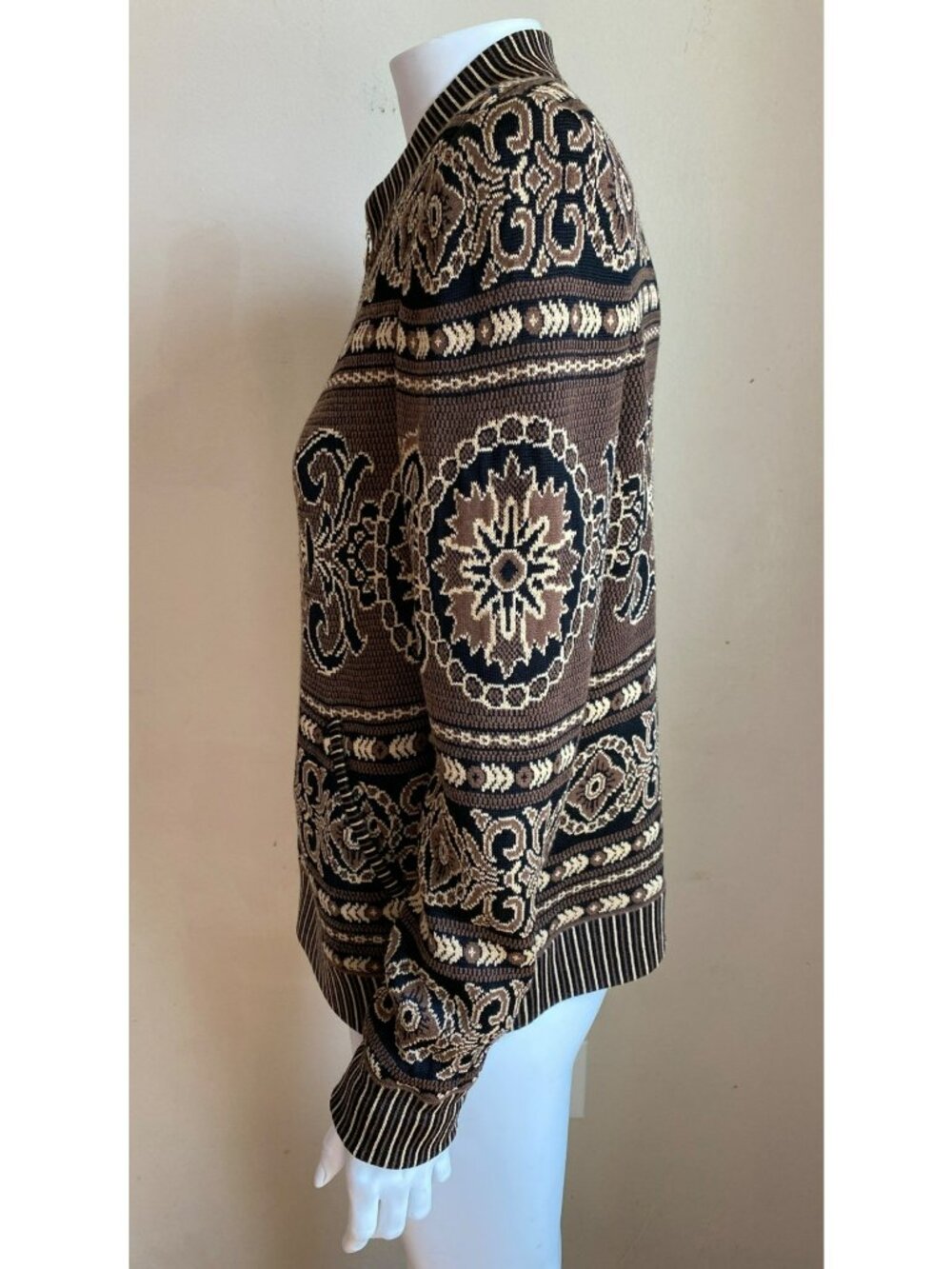 St John Sport Long Sleeve Cardigan Full Zip Brown Black Ikat Print Medium - Picture 6 of 8